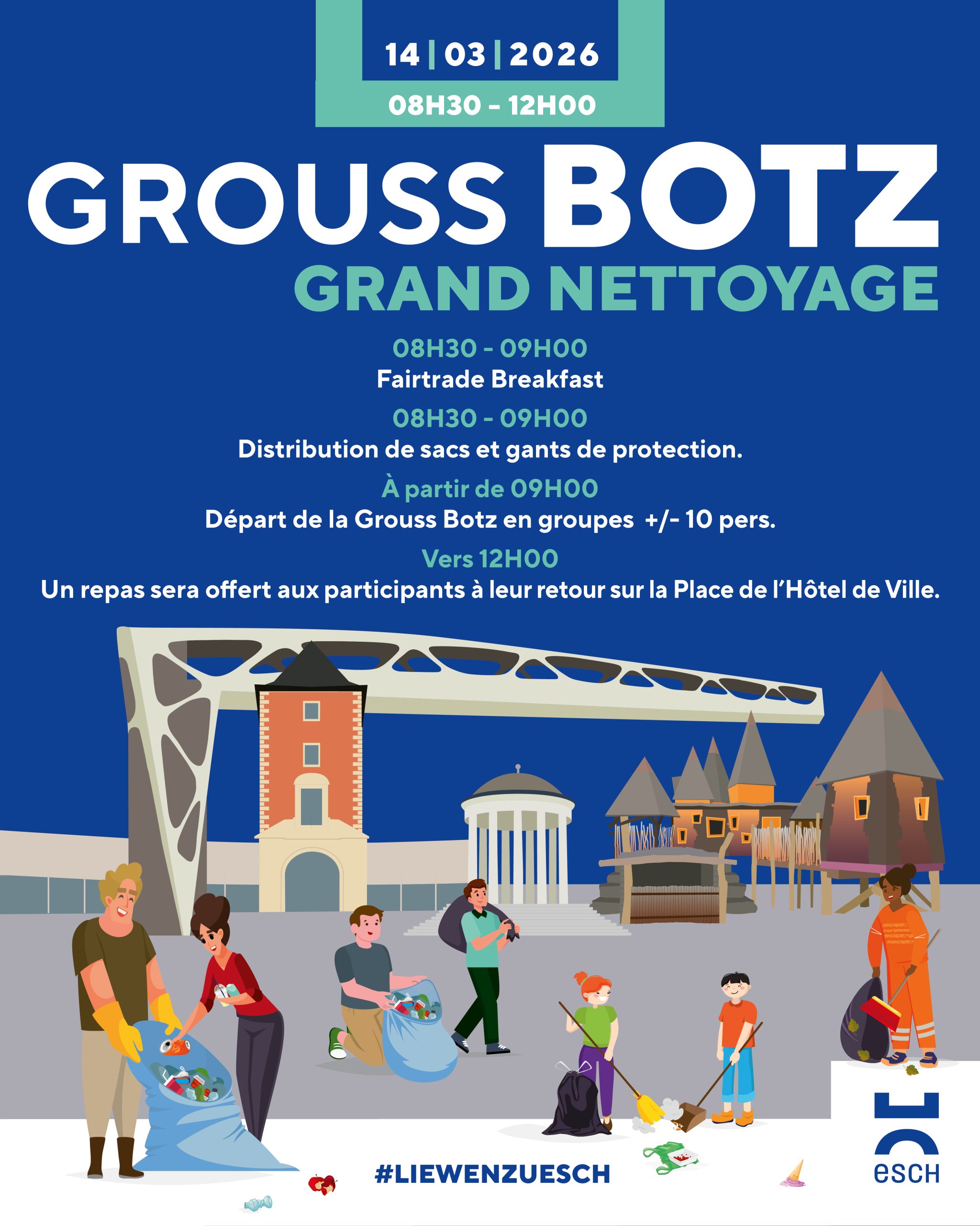 Grouss Botz 2026 in Esch-sur-Alzette:  Frühjahrsaktion für ein sauberes Stadtbild